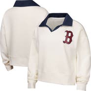 Outerstuff Girls Youth White Boston Red Sox Ballpark Hit Collared V-Neck Pullover Sweatshirt