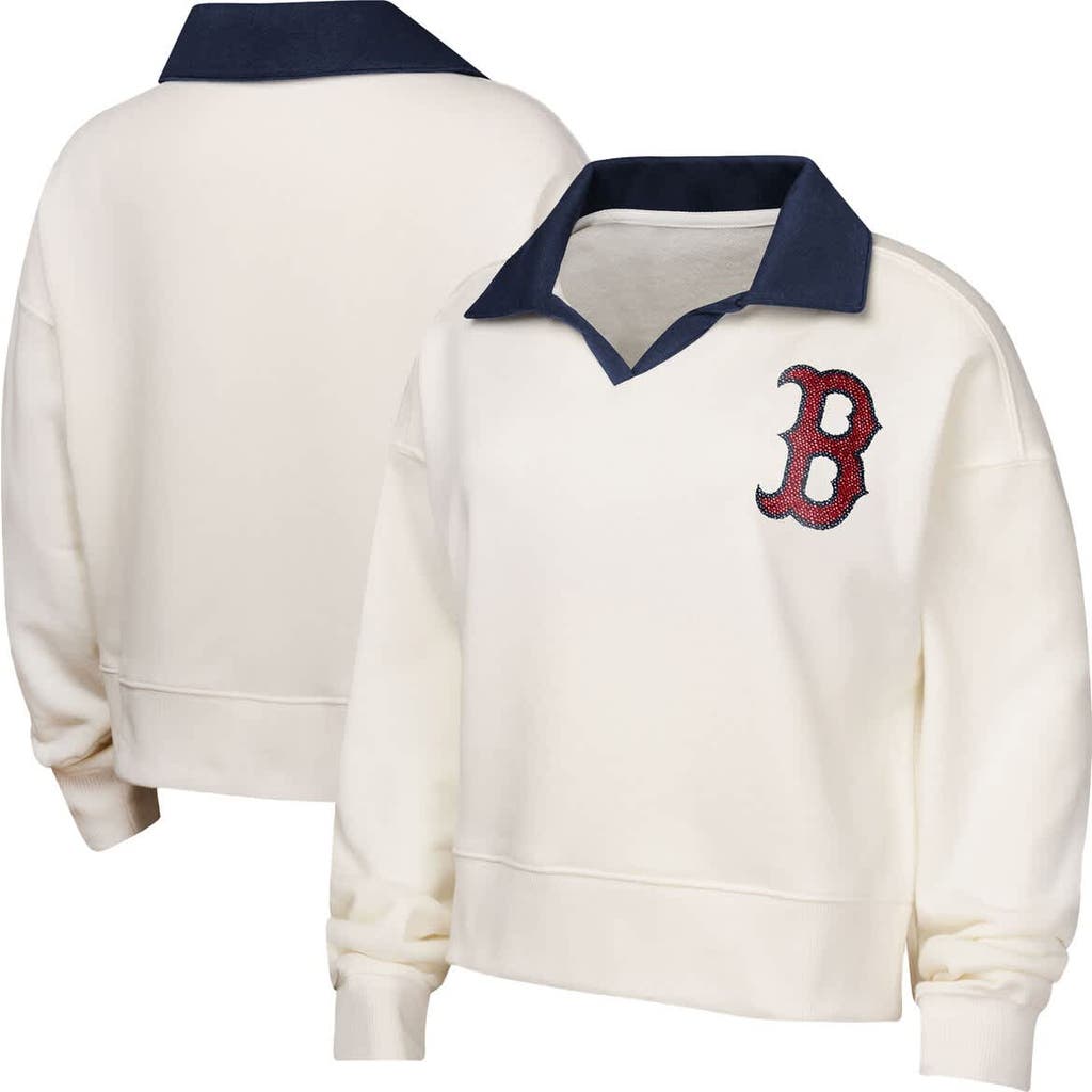 Outerstuff Kids' Girls Youth White Boston Red Sox Ballpark Hit Collared V-neck Pullover Sweatshirt