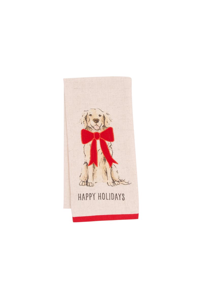Holiday Golden Retriever with Ribbon Christmas Towel, Main, color, Red