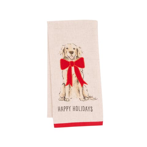 Holiday Golden Retriever with Ribbon Christmas Towel