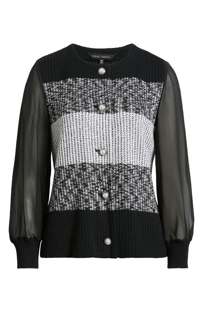 Ming Wang Mixed Media Colorblock Cardigan, Alternate, color, Black/ White