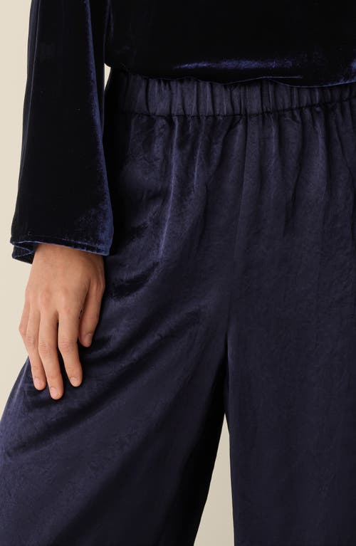 Eileen Fisher Crinkle Satin Wide Leg Ankle Pants In Blue