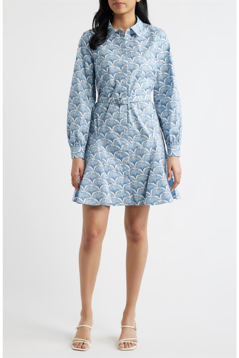 Fan Print Belted Button-Up Shirtdress, Main, color, IVORY MULTI