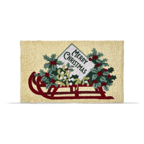 Merry Christmas Sled Coir Mat Indoor Outdoor Welcome Mat