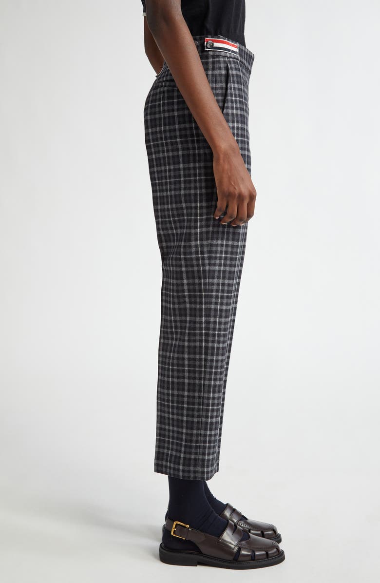 Thom Browne Gingham Side Tab Wool Trousers, Alternate, color, Charcoal