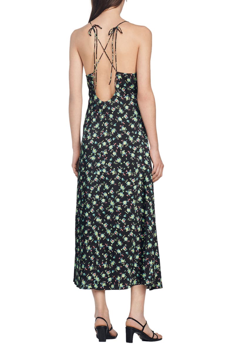 SANDRO Paola Floral Tie Back Dress, Alternate, color, Noir
