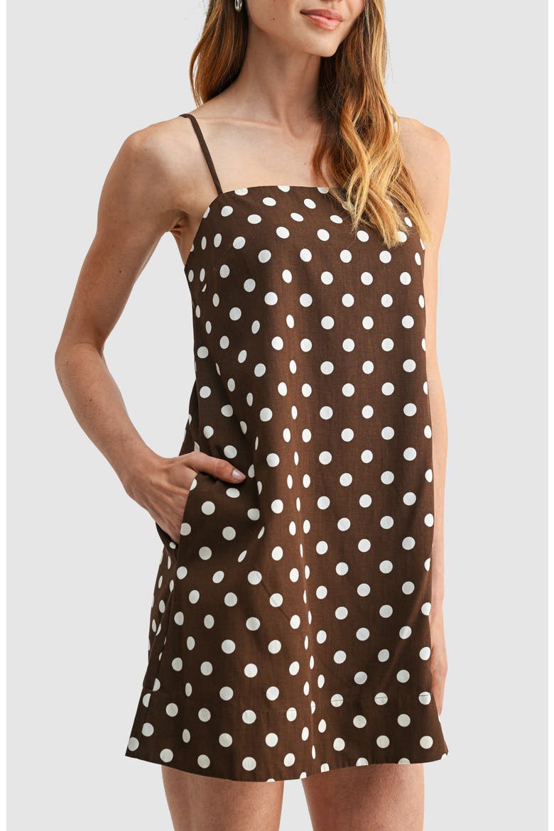 Polka Dot Spaghetti Strap Shift Minidress, Alternate, color, BROWN CREAM DOT