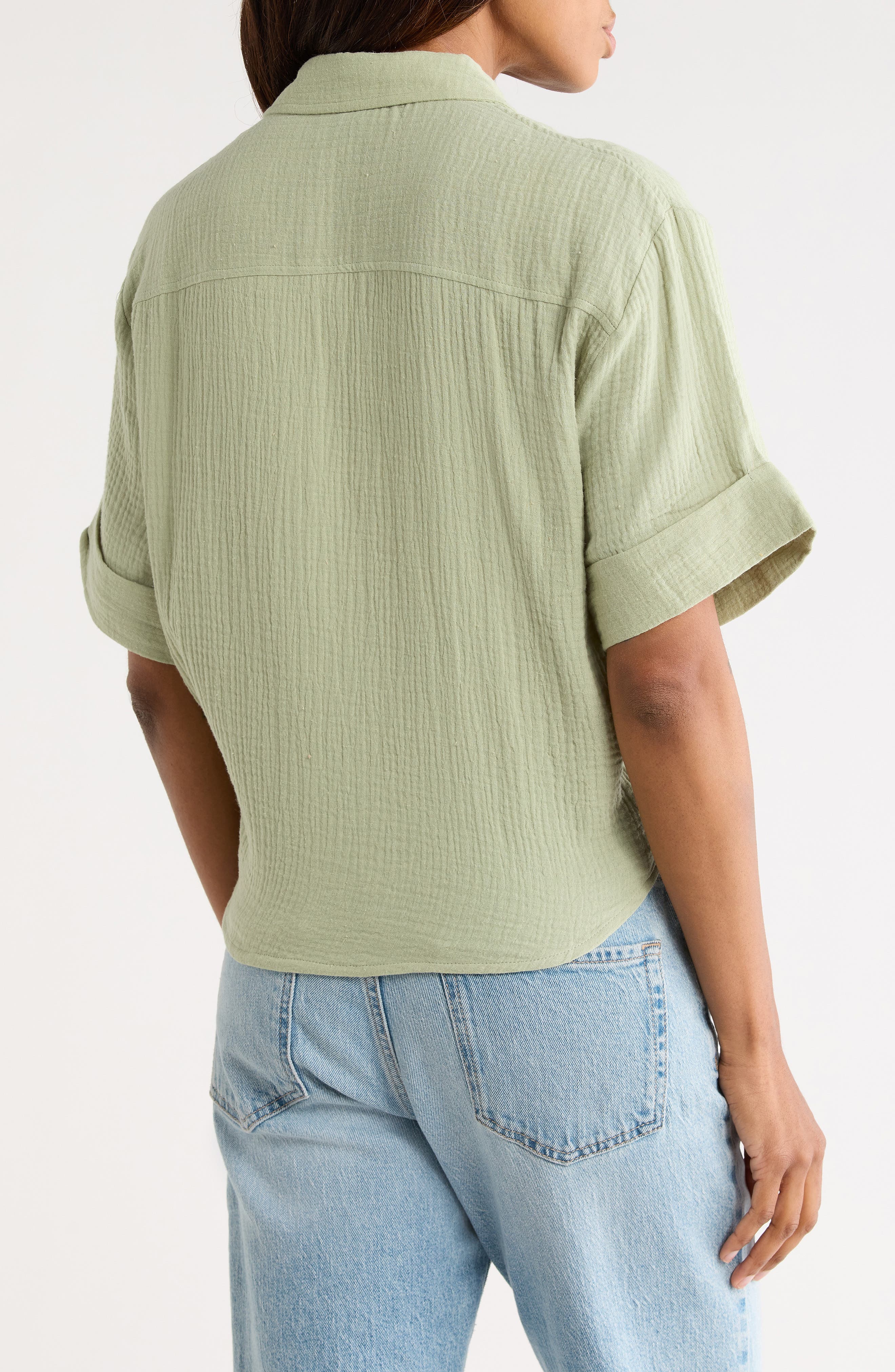 Short Sleeve Tie Front Button-Up Top - image 2