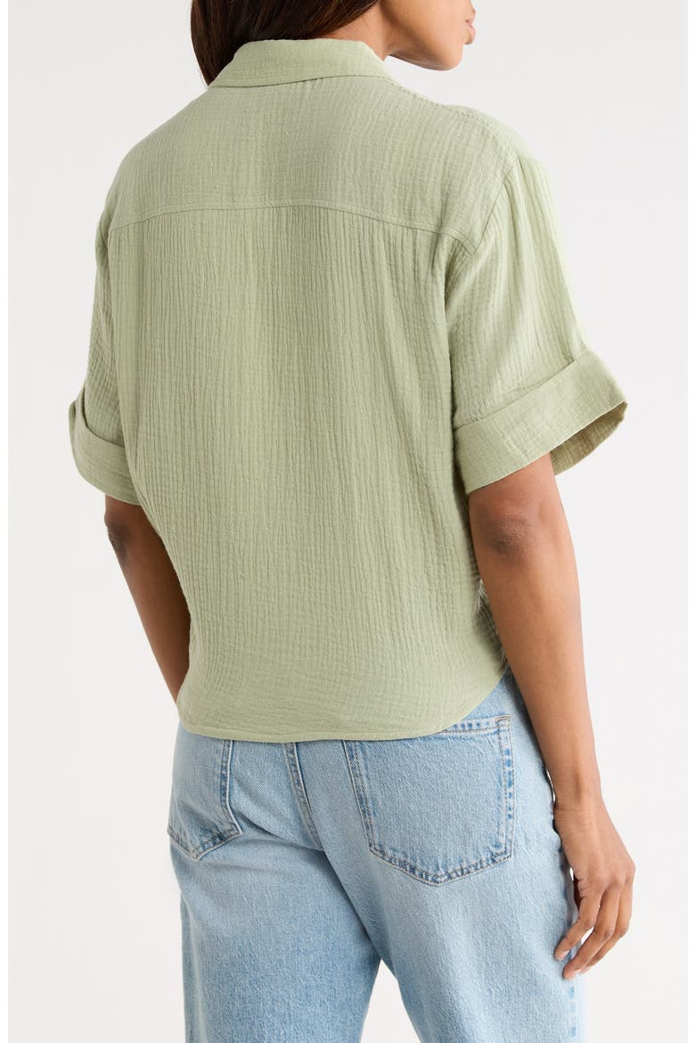 Short Sleeve Tie Front Button-Up Top, Alternate, color, PISTACHE