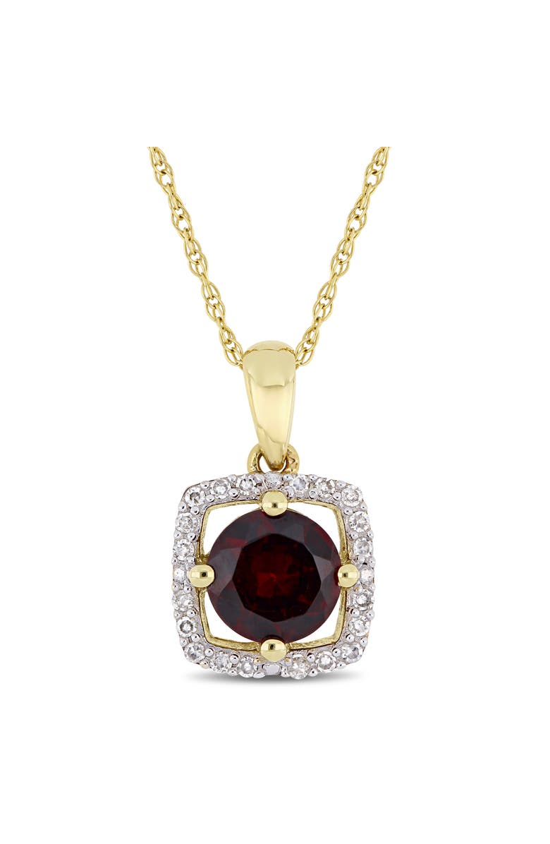 Julianna B. Gemstone & Diamond Square Halo Necklace 10K, Main, color, Garnet/Gold