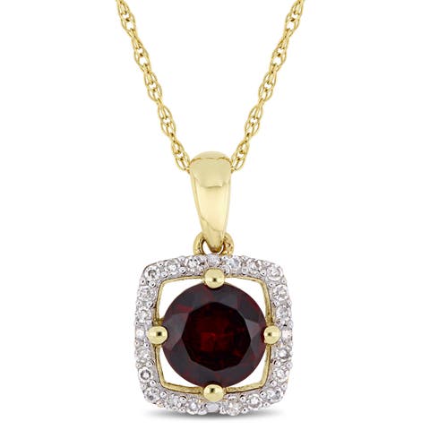 Gemstone & Diamond Square Halo Necklace 10K