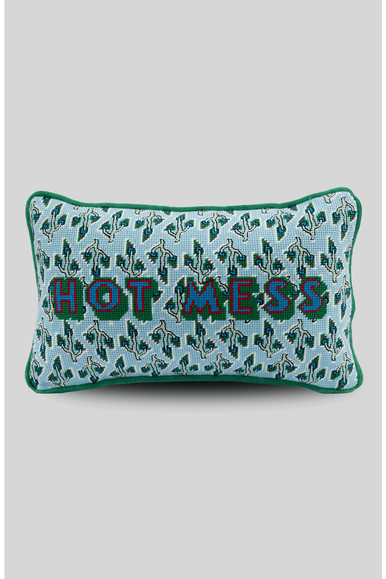 Hot Mess Needlepoint Pillow, Main, color, Hot Mess