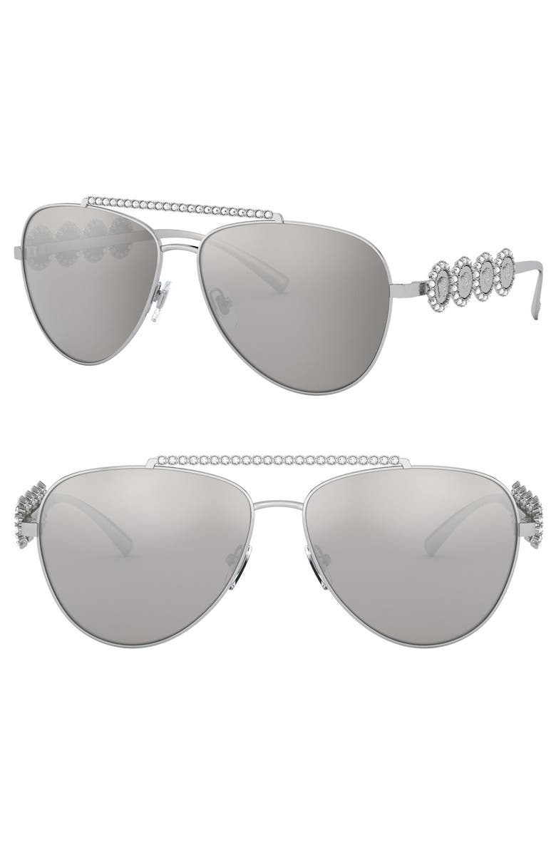 Versace 59mm Pilot Crystal Medusa Head Sunglasses, Main, color,