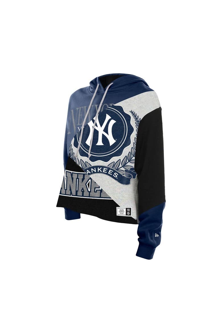 Women's New Era  New York Yankees Upcycled Color Block Cropped Boxy Hoodie, Alternate, color, Navy