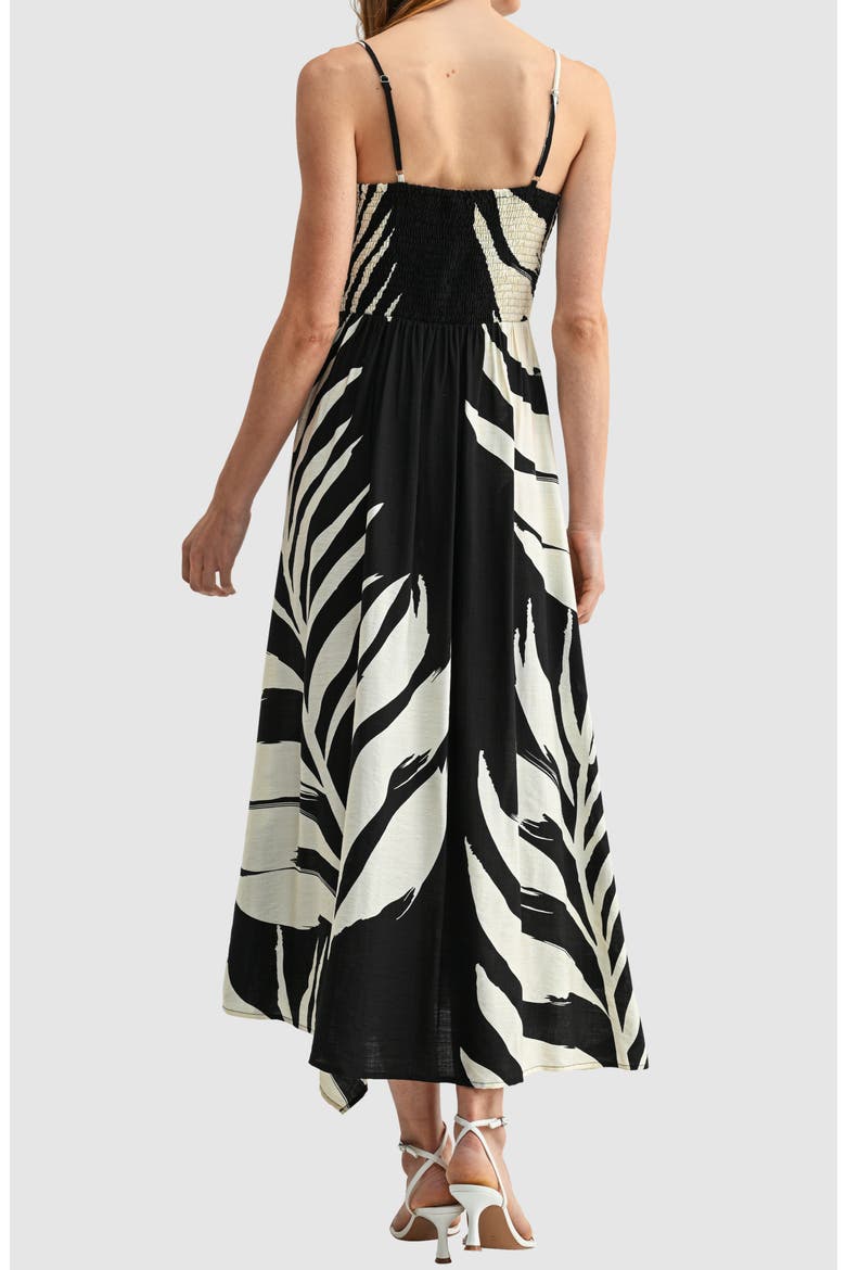 Handkerchief Hem Fit and Flare Midi Dress, Alternate, color, BLACK CREAM