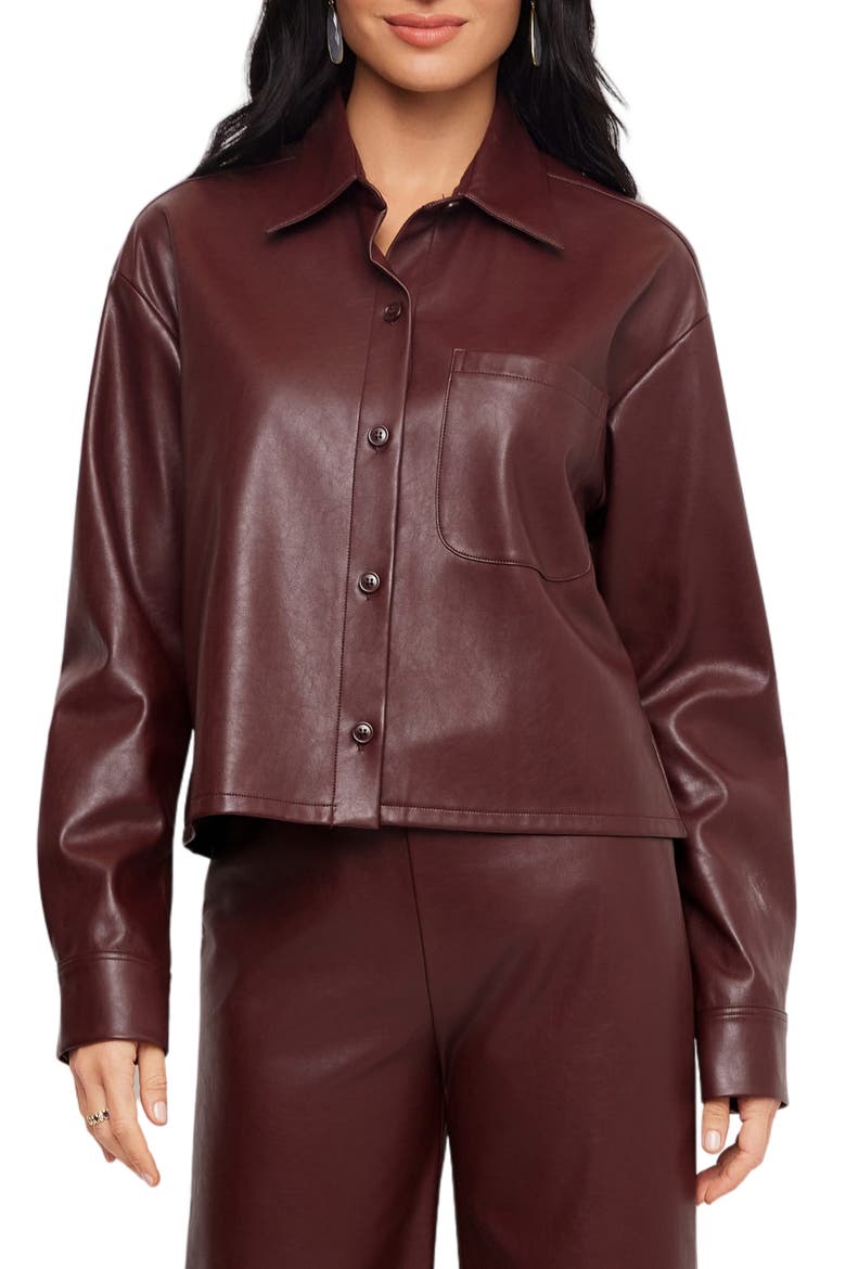 Faux Leather Buttoned Shirt Jacket, Main, color, WINE
