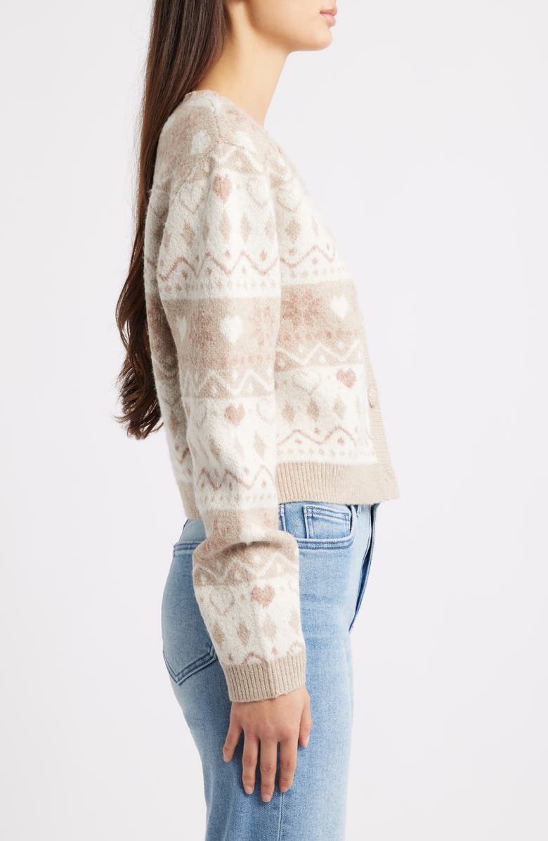 All in Favor Fair Isle Cardigan, Alternate, color, Beige Ivory Taupe