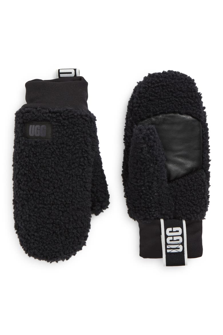 UGGfluff Faux Shearling Mittens, Main, color, BLACK