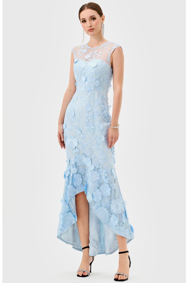 Freyja Cap Sleeve Hi Lo Midi, Alternate, color, BLUE
