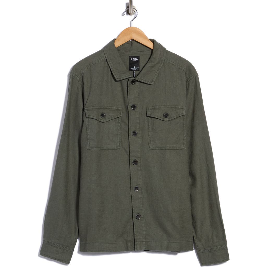 Union Charleston Linen Blend Shirt Jacket In Algae