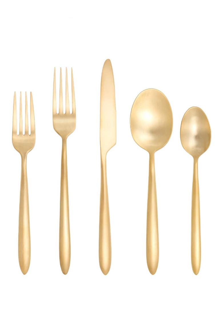 Velo 20-Piece Stainless Steel Flatware Set, Main, color, GOLD