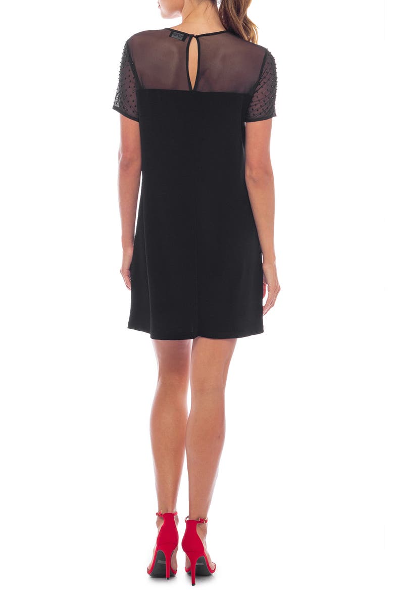Marina Beaded Illusion Neck Short Sleeve Mini Dress, Alternate, color, 