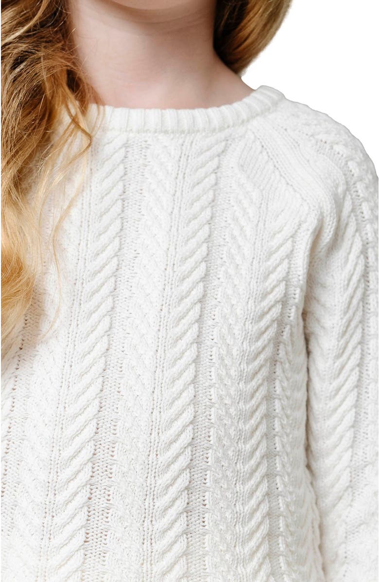 Hope & Henry Girls' Organic Raglan Cable Sweater, Kids, Alternate, color, Soft White Leaf Cable