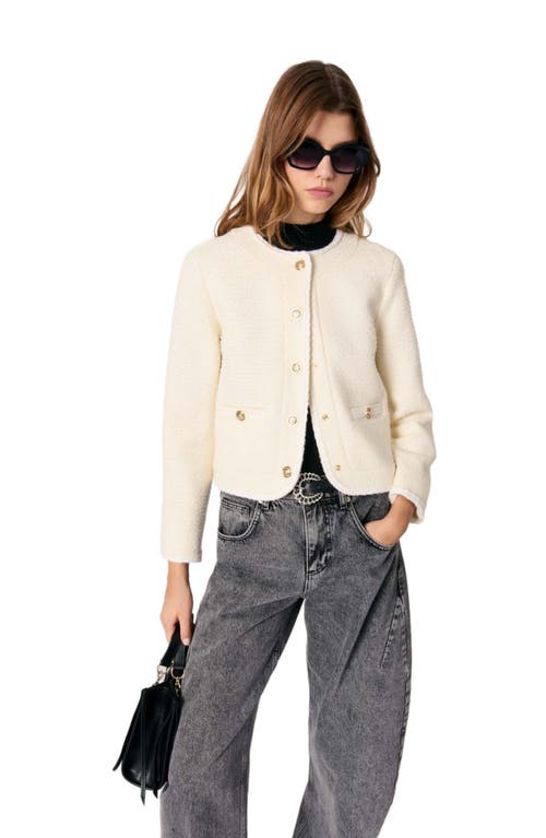 Maje Short Tweed Jacket In Ecru