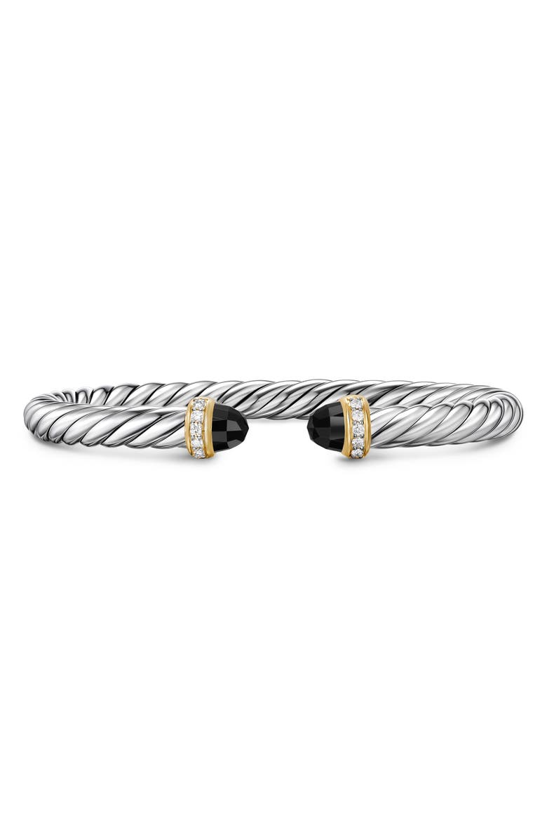 David Yurman Cable Flex Bracelet with Black Onyx & Diamonds, Main, color, Silver Pave