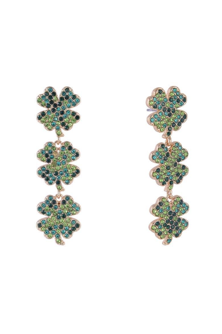 Four Leaf Clover Linear Earrings, Main, color, Green