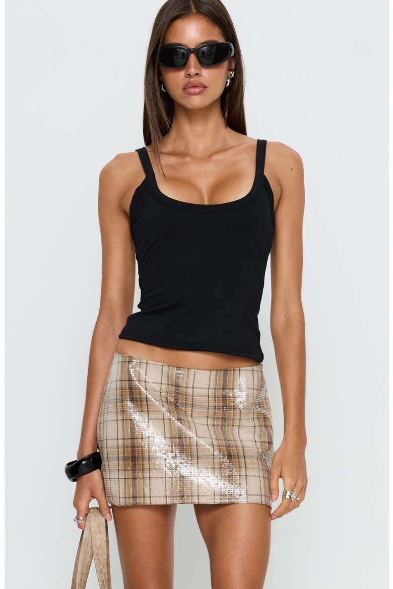 Cherice Sequin Plaid Miniskirt, Alternate, color, BEIGE PLAID