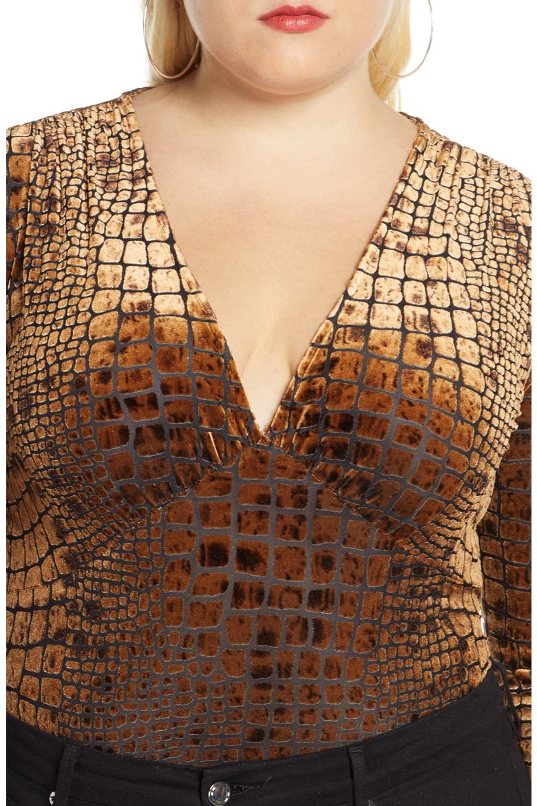 Reptile Burnout V-Neck Top, Alternate, color, BROWN BEAR REPTILE BURNOUT