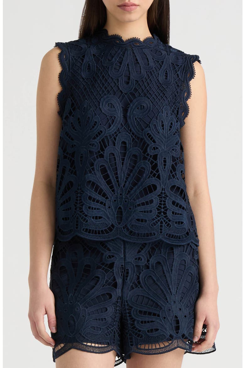 Sleeveless Lace Top, Main, color, NAVY