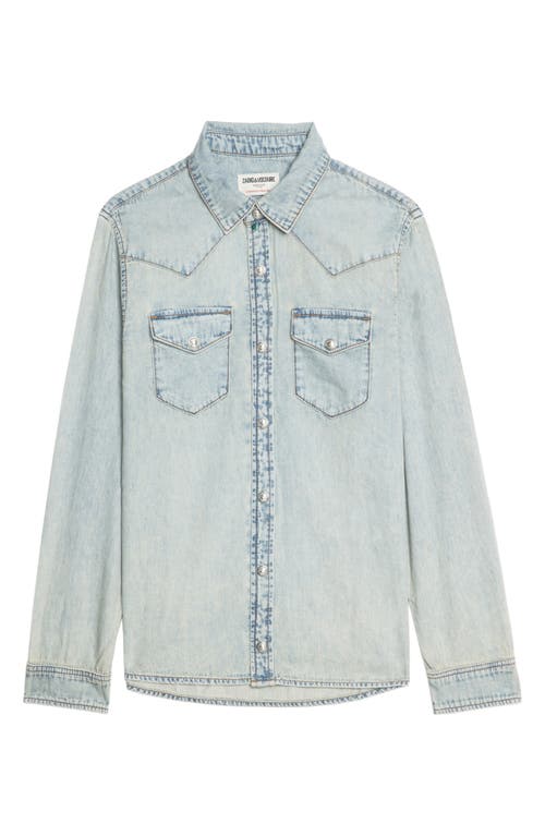 Zadig & Voltaire Saby Studded Denim Button-up Shirt In Blue