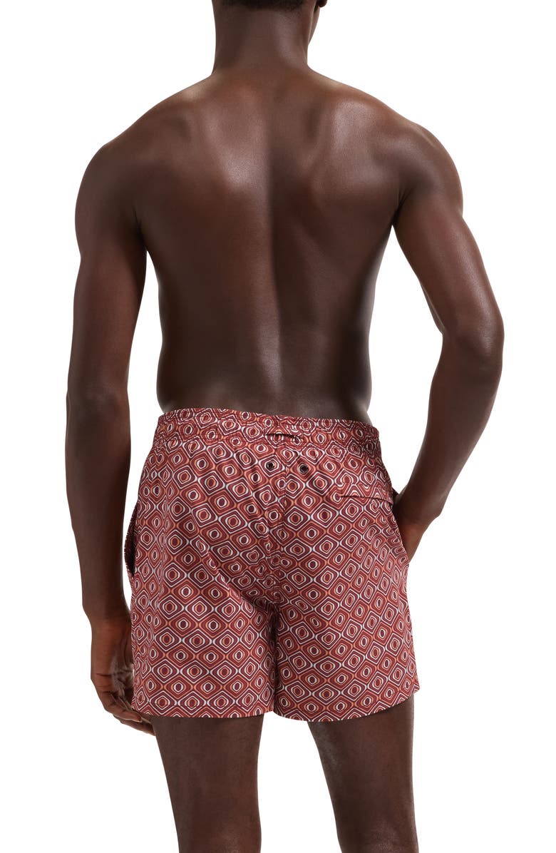 Bugatchi Cruz Print Swim Trunks, Alternate, color, Sienna