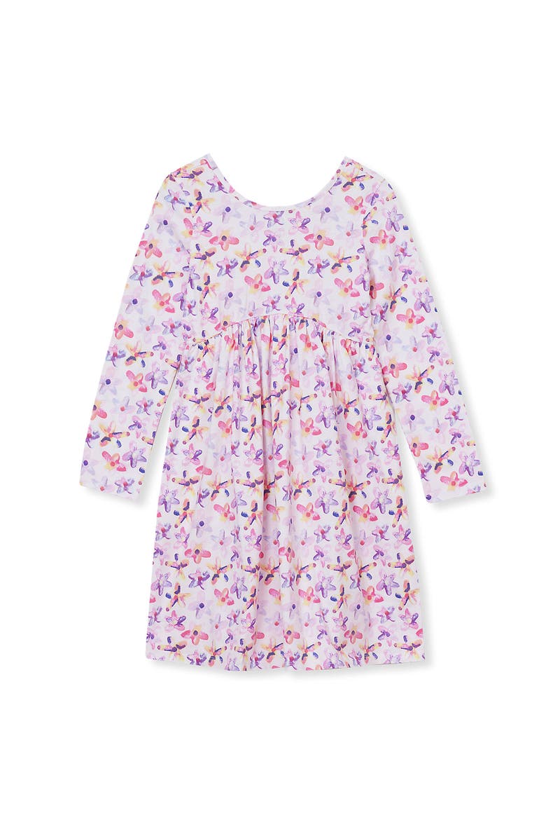 Girls Long Sleeve Gathered Waist Jersey Dress, Main, color, Floral Multi/Pink Mist
