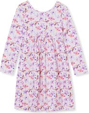 Lands' End Girls Plus Long Sleeve Gathered Waist Jersey Dress