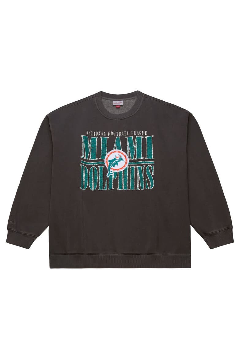 Men's Mitchell & Ness  Black Miami Dolphins Downtown Crew Vintage Logo Sweatshirt, Alternate, color, Black