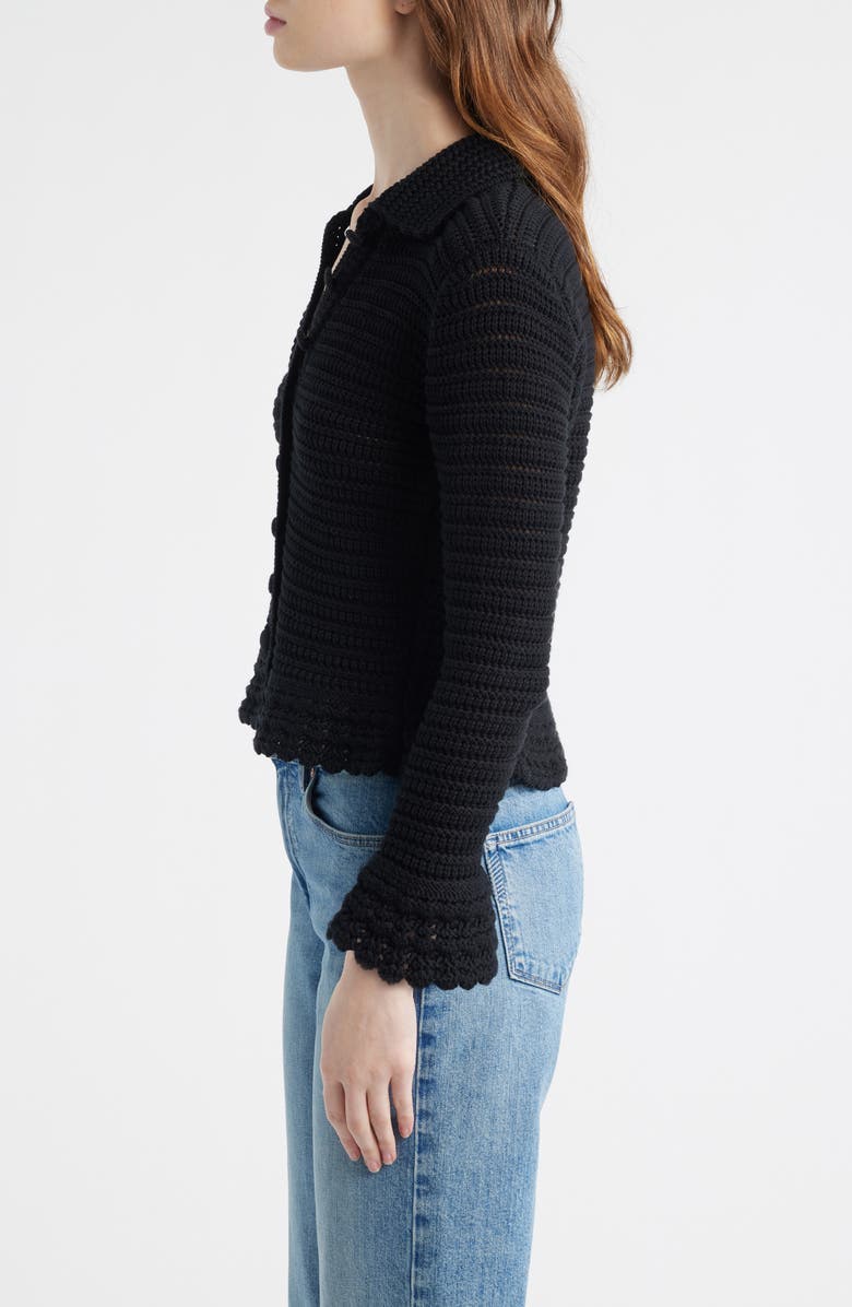 Madewell Pointelle Knit Peplum Cotton Cardigan, Alternate, color, Jet Black