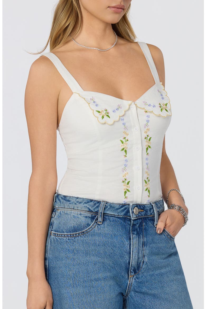Shayna Floral Embroidered Button-Up Top, Alternate, color, OFF WHITE