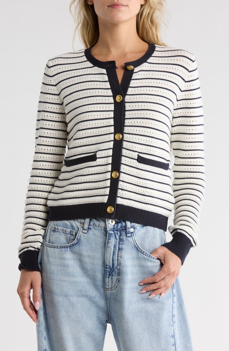 rag & bone Evelyn Stripe Organic Cotton Blend Cardigan, Main, color, Ivory Multi