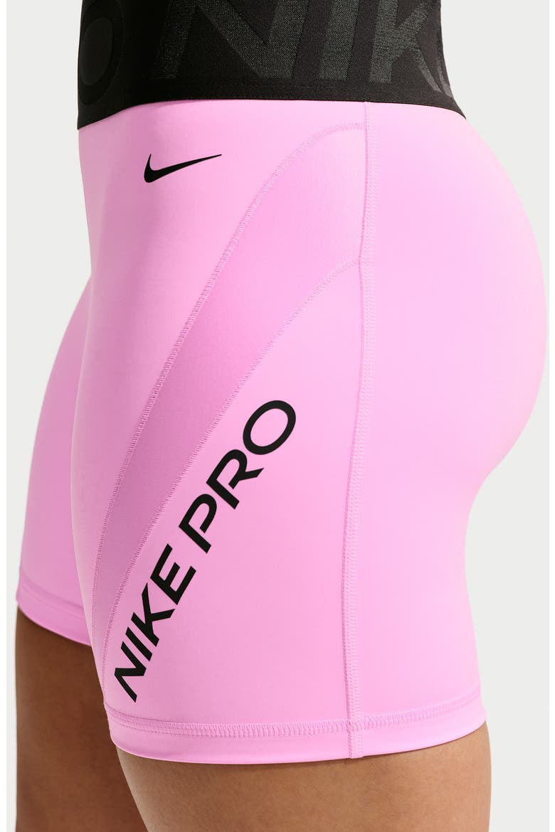 Pro Performance Mid Thigh Shorts, Alternate, color, PINK RISE/ BLACK/ BLACK
