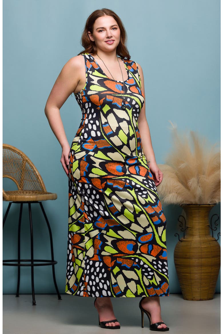 Racerback Tank Maxi Dress, Alternate, color, YELLOW MULTI