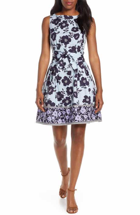 Vince Camuto Floral & Stripe Fit & Flare Dress