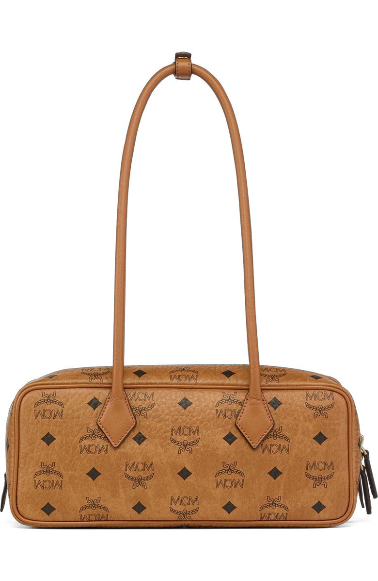 MCM Small Aren East West Shoulder Bag in Visetos, Alternate, color, Cognac