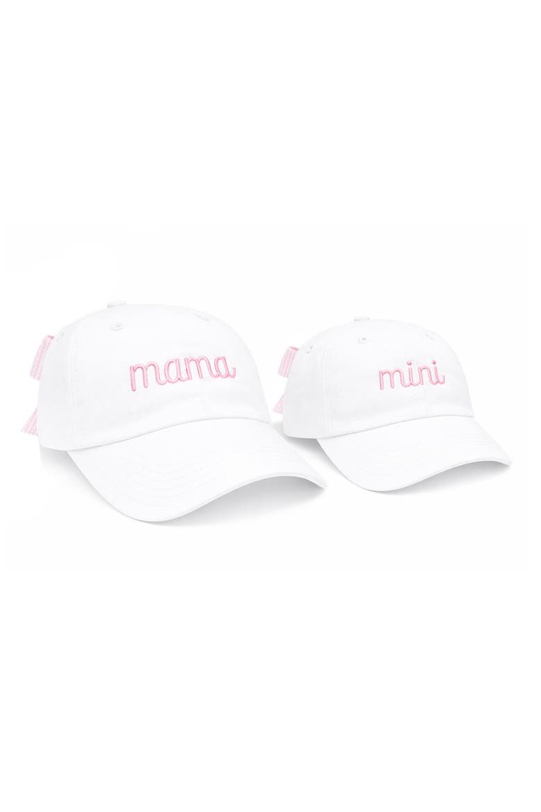 Mama & Mini Bow Baseball Hat Set, Main, color, White/Pink