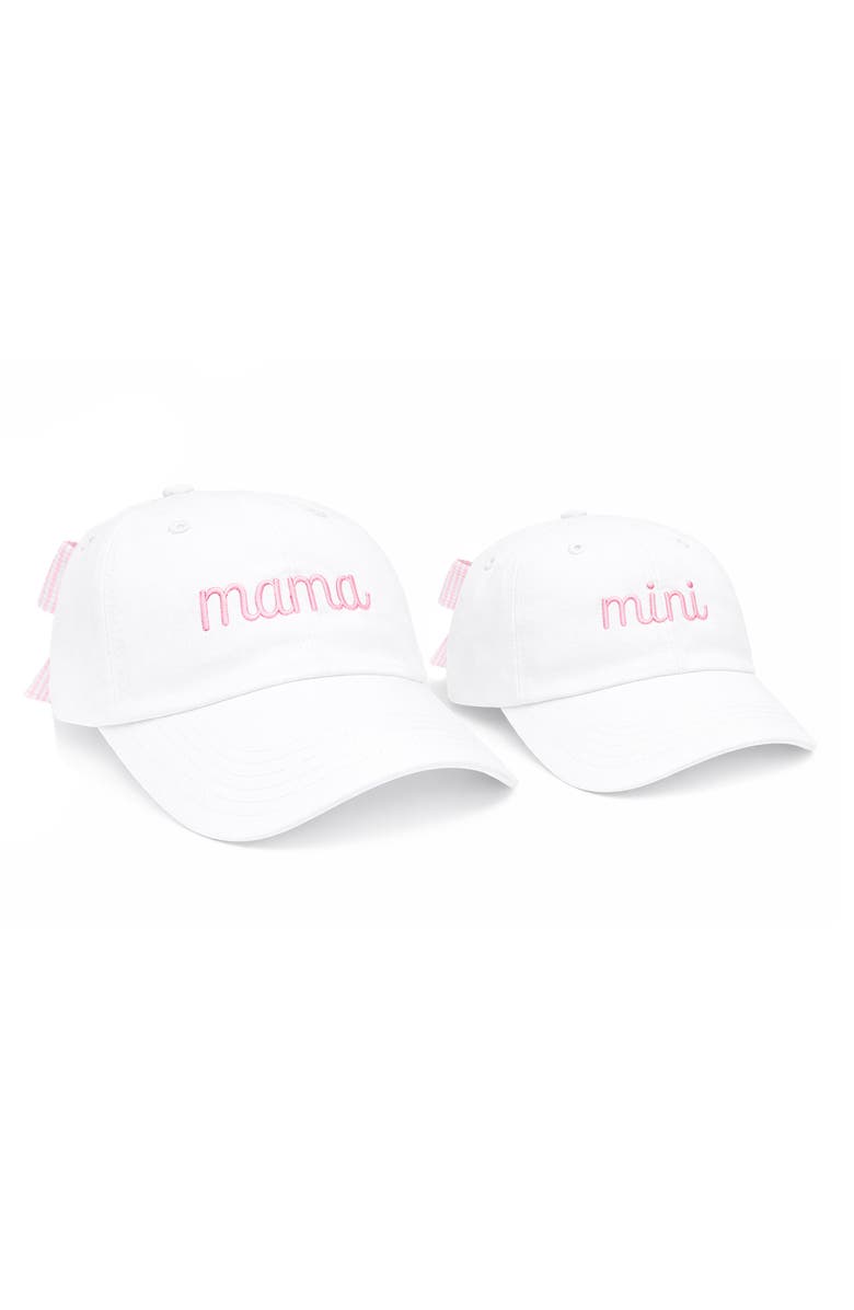 Bits & Bows Mama & Mini Bow Baseball Hat Set, Main, color, White/Pink