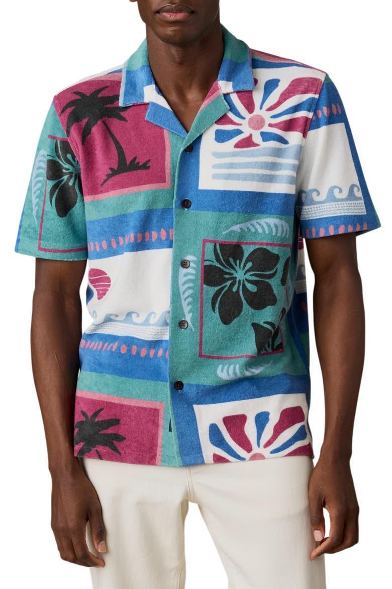 Cabana Towel Organic Cotton Blend Terry Camp Shirt, Main, color, SUMMER WAVES TILE
