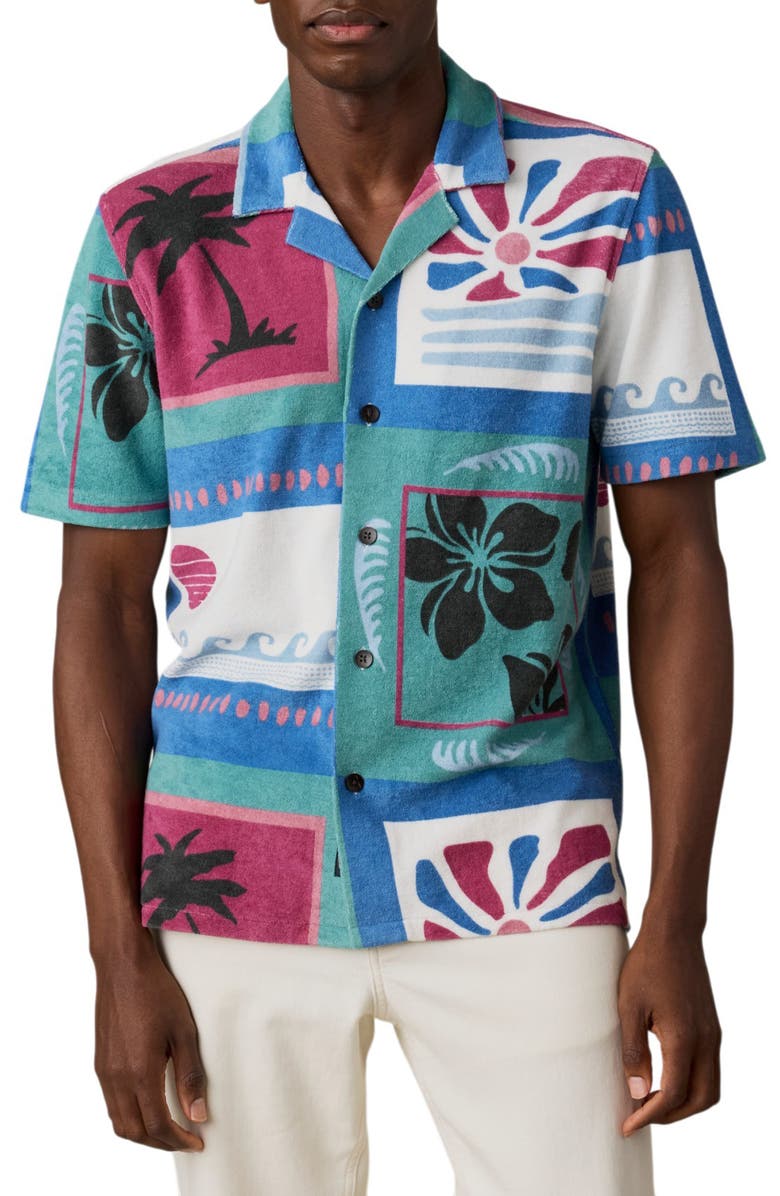 Faherty Cabana Towel Organic Cotton Blend Terry Camp Shirt, Main, color, Summer Waves Tile