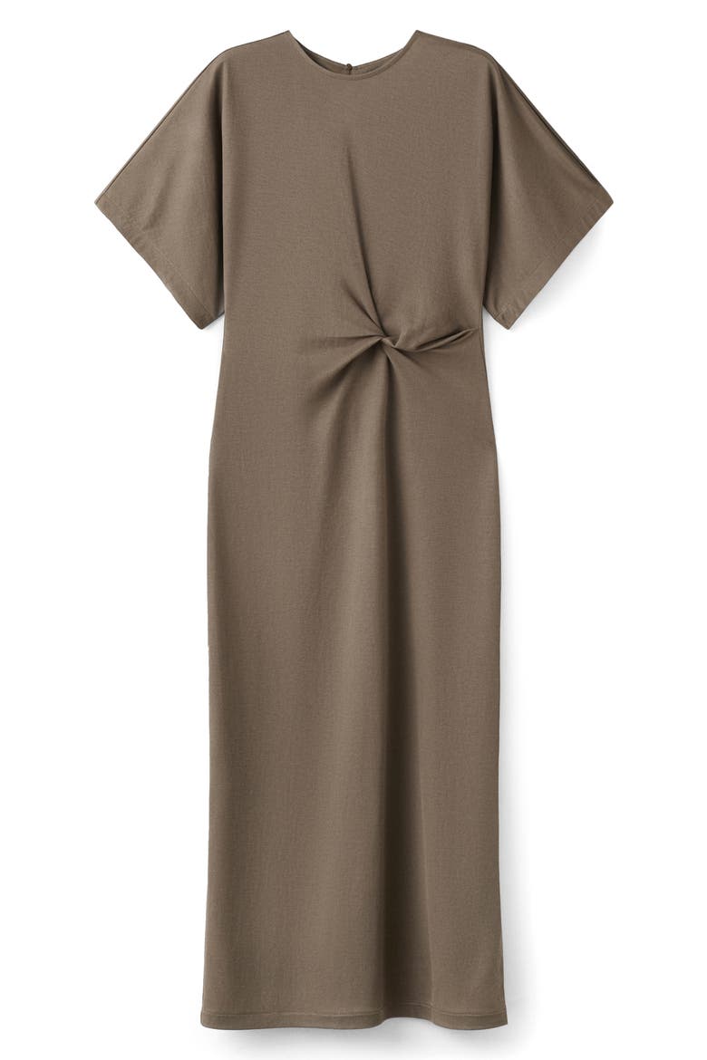 gathered front midi dress Gathered Linen Midi Dress
